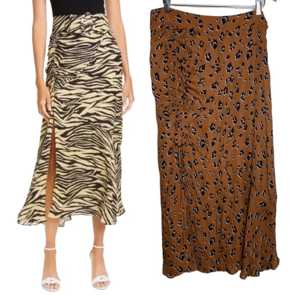 NICHOLAS Dresses & Skirts - NICHOLAS Lia Midi Skirt Silk Split Thigh Leopard Camel